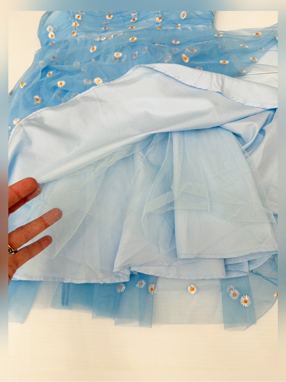 Unique Vintage - Light Blue Floral Mesh Tulle Party Dress - L - Picture 7 of 15
